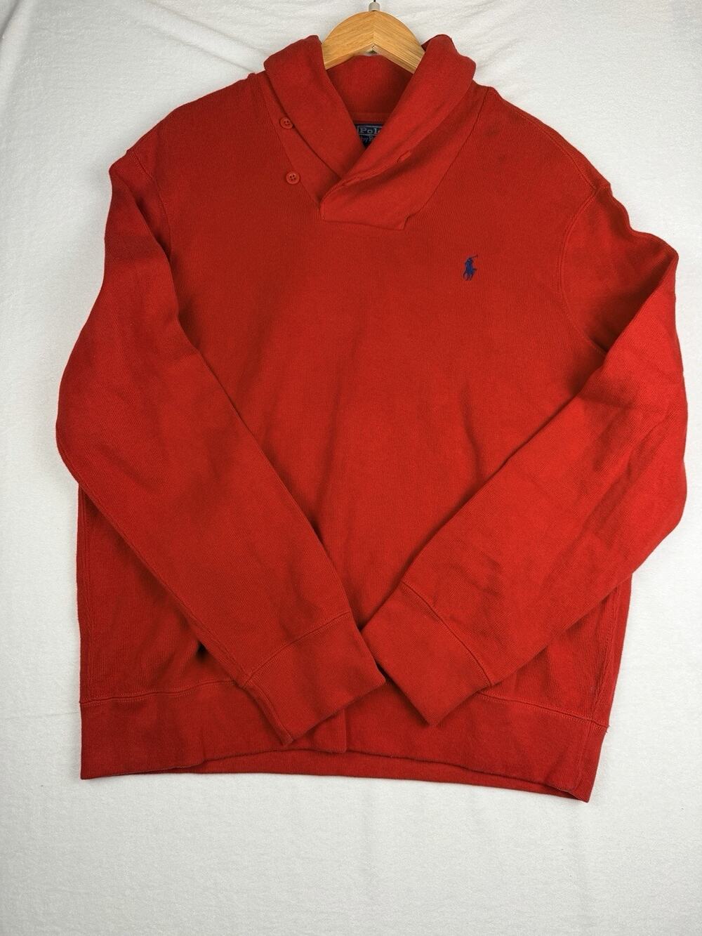 Polo Ralph Lauren Sweatshirt Men’s XL Red Shawl Collar Pony Preppy Pullover